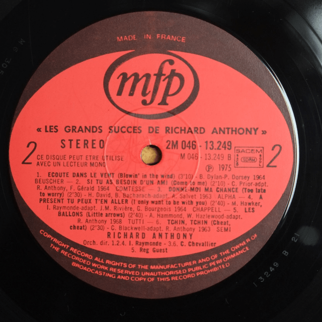 RICHARD ANTHONY - Ses plus grands succès