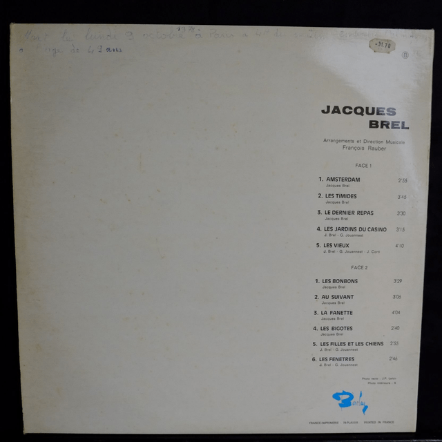 JACQUES BREL - Enregistement public