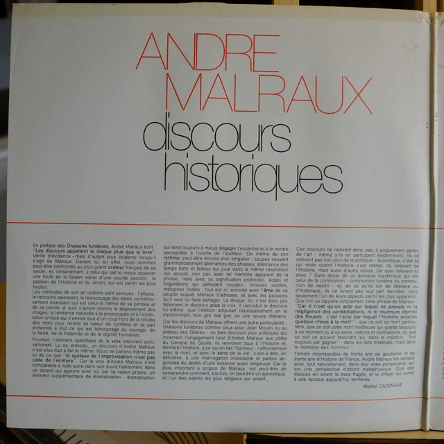 ANDRE MALRAUX - Discours historiques