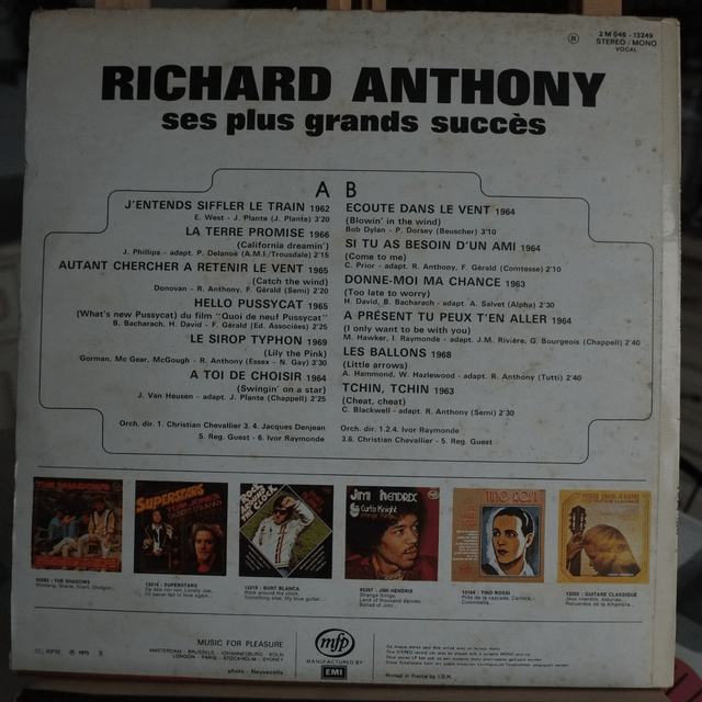 RICHARD ANTHONY - Ses plus grands succès